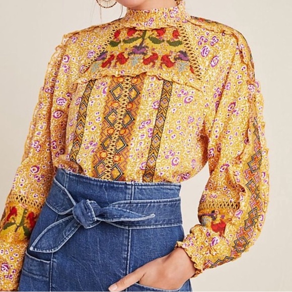 Anthropologie Tops - Anthropologie Maeve Goldie Embroidered Blouse Size 0